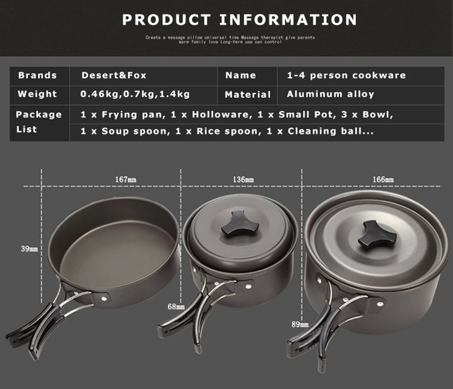 Пустыня& лиса наружная посуда Кемпинг посуда горшки Набор, легкая мини алюминиевая складная кастрюля набор с мешком для хранения, 1-4 человека