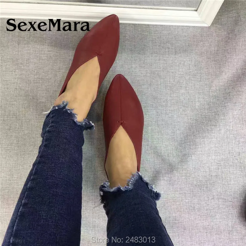 SexeMara Women's Shoes Handmade 100% Genuine Leather Slip-On Women Simple style soft Cowhide Shoes Ladies Pointed Toe Flat Shoes SexeMara Women's Shoes Handmade 100% Genuine Leather Slip-On Women Simple style soft Cowhide Shoes Ladies Pointed Toe Flat Shoes