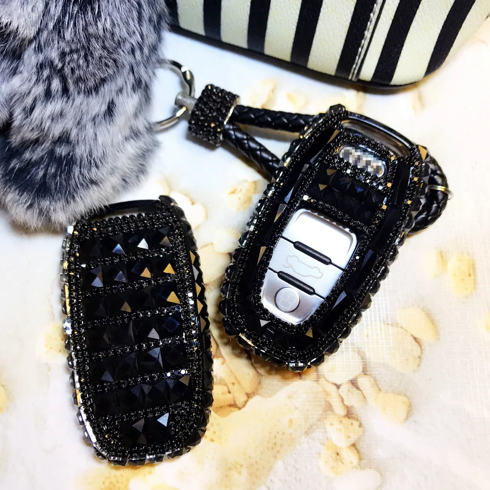 

LUNASBORE Free shipping Luxury Diamond bling car key case cover/ key shell for Audi A4L A6L A8L Q5 A7 A5 Accessories