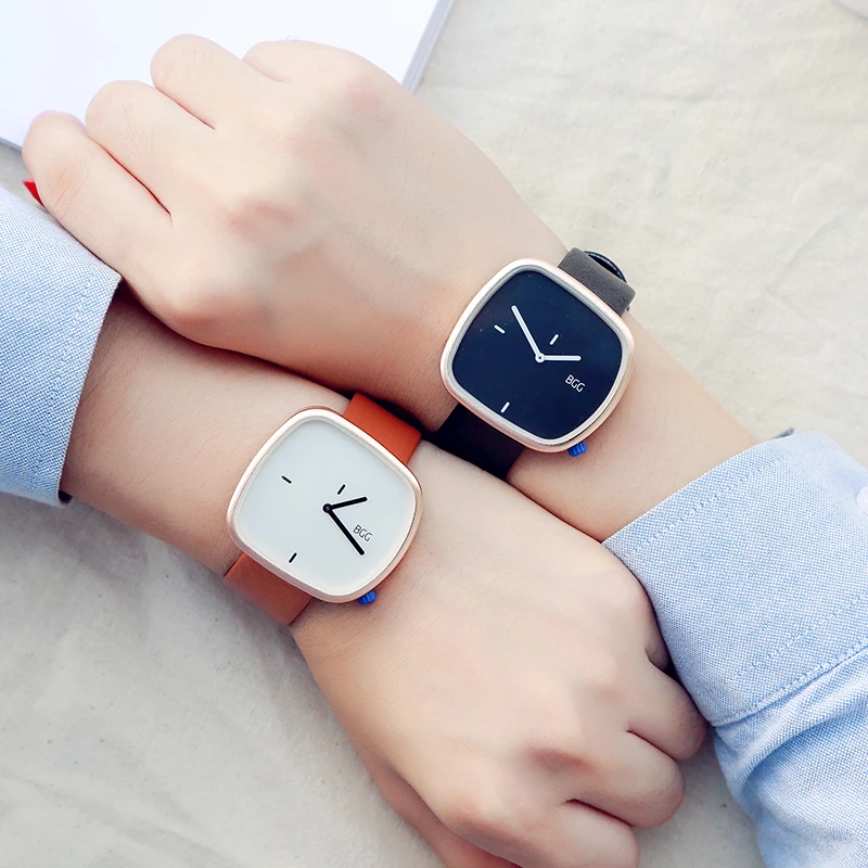 

BGG Brand Minimalism Style Ladies Dress Watch Irregular Dial Female Quartz Wristwatch Leather Strap Women Fashion Casual Clock