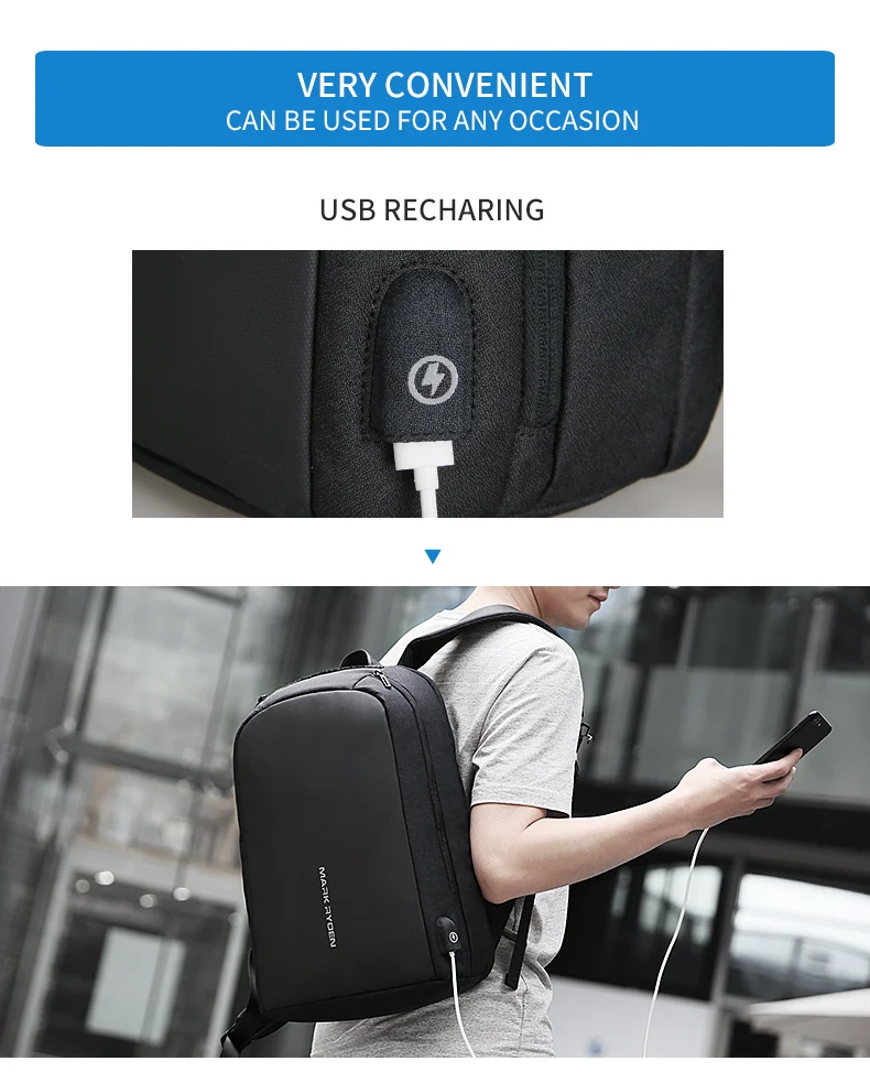 Mark Ryden, мужской рюкзак, многофункциональный, с USB подзарядкой, подходит для 15,6 дюймового ноутбука, повседневные рюкзаки для мужчин