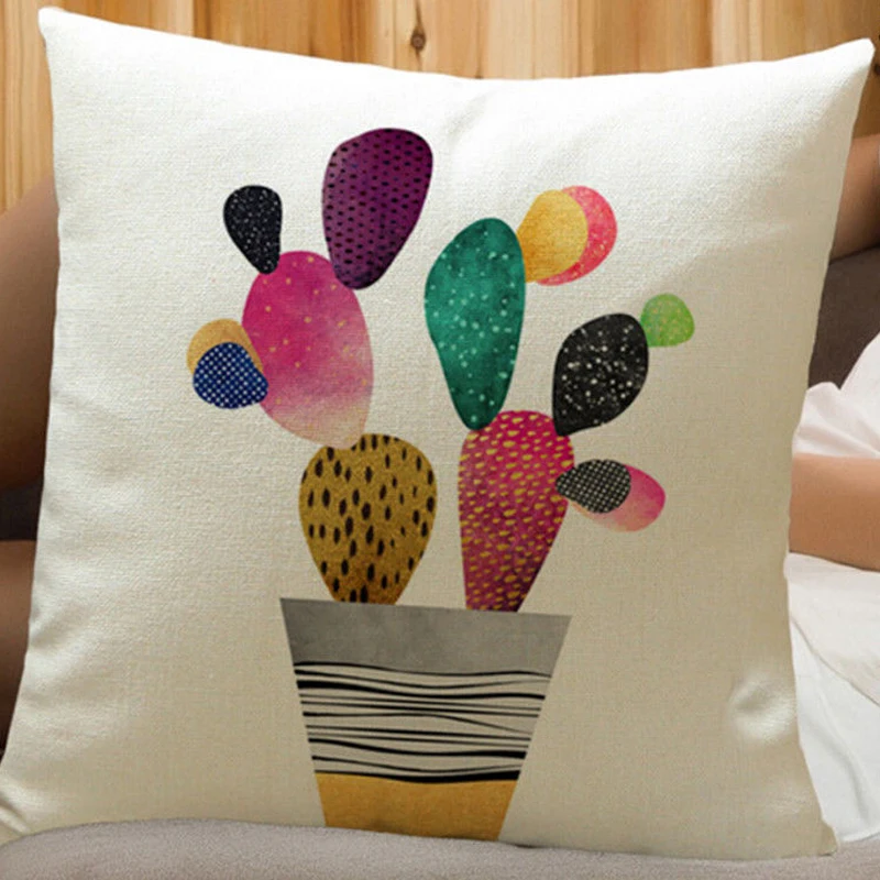 Cactus Tropical Flower Linen Pillow Case Sofa Car Throw Cushion Cover Decorative Pillows Cover for Home Decoration Pillowcase