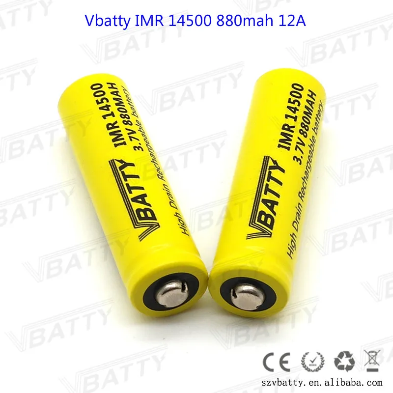 Vbatty IMR 14500 880mah 12A 3,7 V перезаряжаемый литий-полимерный аккумулятор с верхним цилиндром с кнопкой ICR14500 14500 750mAh Аккумулятор Liion(1 шт