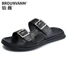 Slippers Men's Summer Sandals Trendy Man Buckle Belt Beach Shoes Outdoor Slippers Genuine Leather Slides