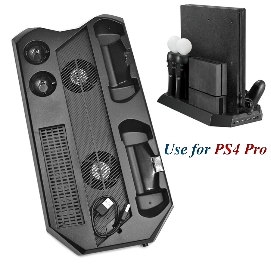 PS4 Pro Vertical Stand Cooling Fan PS Move Charger Charging Station for