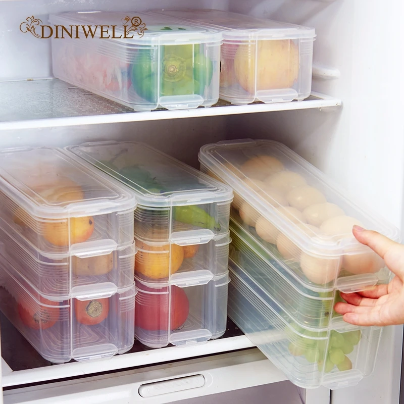 

Plastic PP Storage Box Refrigerator Bin Save Space Japanese Multi-layer Crisper Kitchen Organizer Classification Food Lunch Box