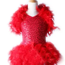 Новое Детское красное современное платье для латино-американских танцев с v-образным вырезом и перьями для девочек, платье для латино-американских танцев
