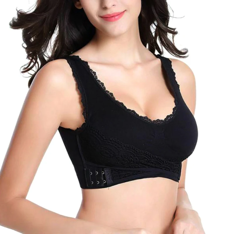 

NEW 1 Pcs Front Cross Side Buckle Wireless Lace Bra Gathering front lace tube top Breathable for Women Sport Yoga apparel