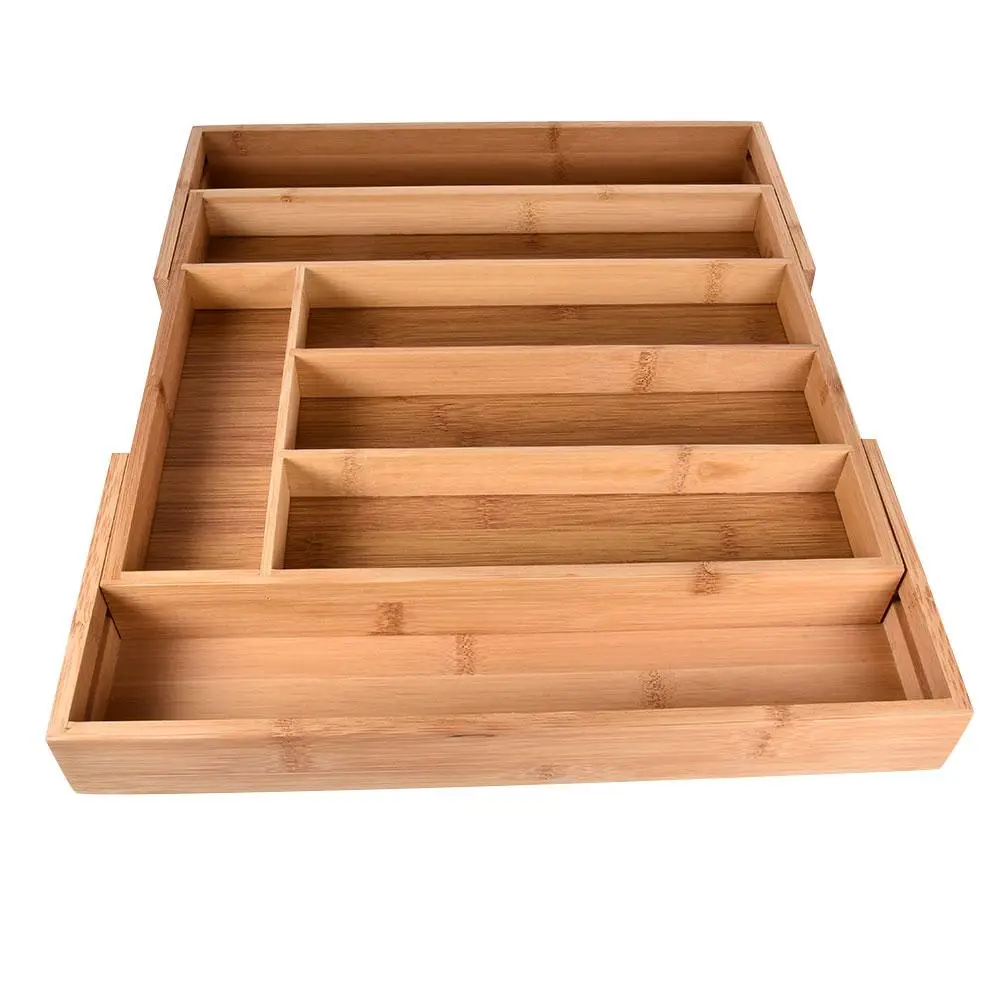 

Adjustable Bamboo Drawer Kitchen Tableware Cutlery Storage Tray Box With 7 Compartments Daily Necessities Organizer Divider