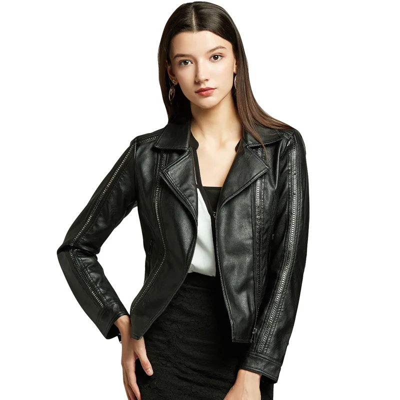 

NXH Punk Rivet leather jacket Turn down Collar faux leather coat women motor biker jackets Sequins outfit bright streetwear