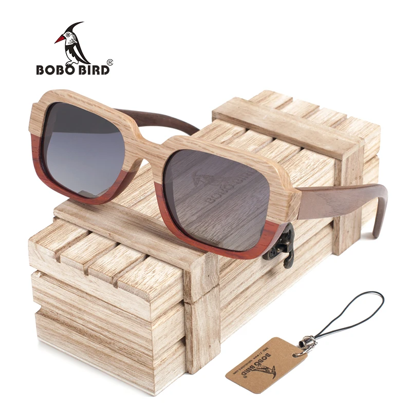 

BOBO BIRD DG02 Newest Wooden Sunglasses Various Splice Wood Frame Polarized Sun Glasses for Men Women in Wooden Gift Box