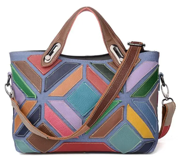 

Miss daisy genuine leather patchwork women's shoulder bag cowhide leather cross body bag color block lady's tote bag big bag
