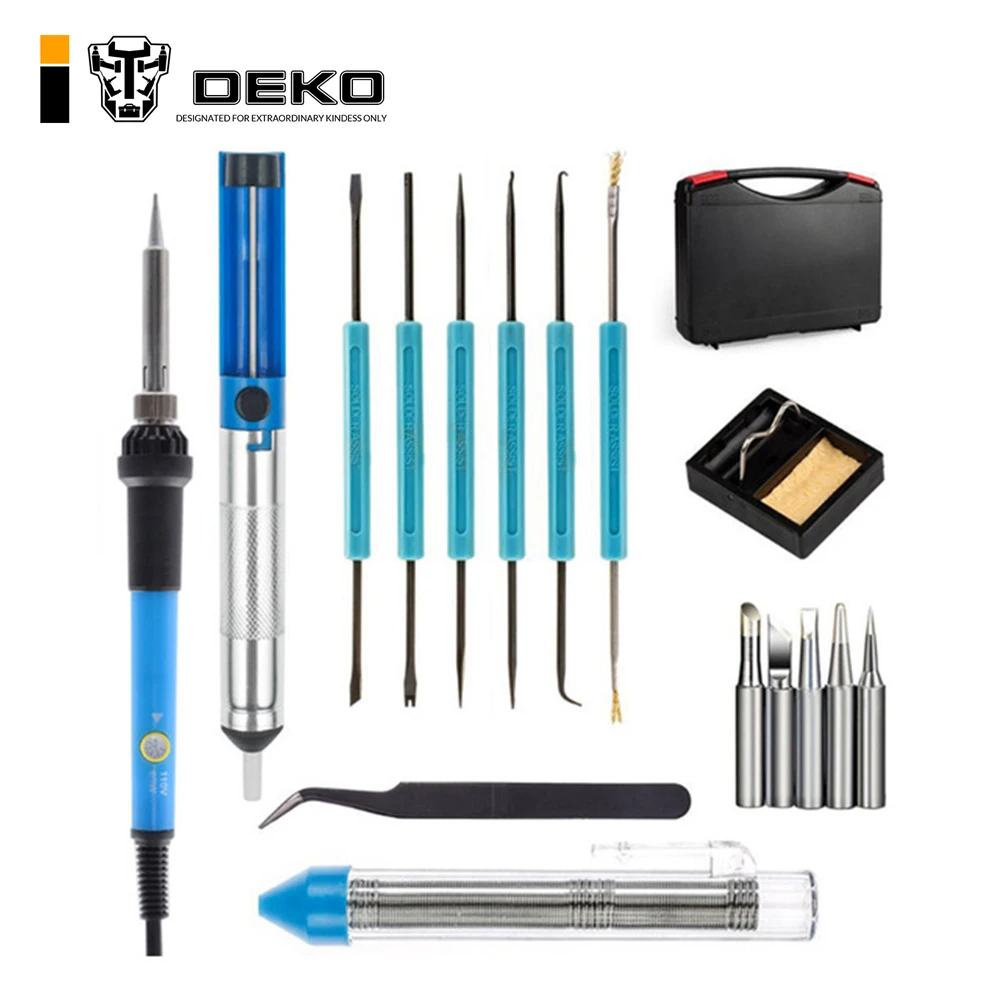 

DEKO 220V Electric Iron Soldering Kit 60W Adjustable Temperature Mini Handle Heat Pencil W/ Station tips