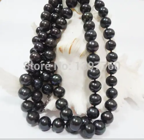 

Miss charm Jew.201 HUGE LONGER 35 10-11MM NATURAL TAHITIAN GENUINE DARK BLACK PEARL NECKLACE AA (A0501)