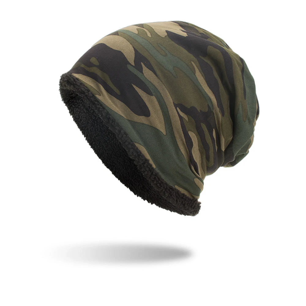 Модная мужская камуфляжная хлопковая шапка, зимняя уличная Теплая Лыжная Шапка, армейский зеленый/кофейный/белый/черный - Цвет: Армейский зеленый