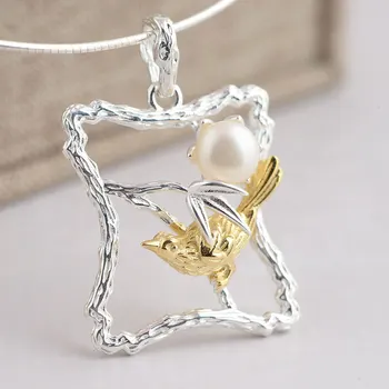 

FNJ 925 Silver Bird Pendant for Jewelry Making Freshwater Pearl 100% Pure S925 Sterling Silver Pendants Women