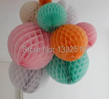 

Free Shipping 90pcs Mixed Size of 8'' 10'' 12" Honeycomb balls Baby Pink Baby Blue Grey Ivory Green White Yellow 12 Colos