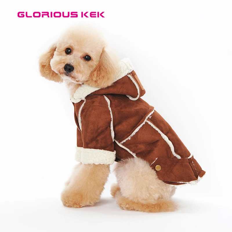 2016 Winter Sherpa Suede Dog Coat Fashion Warm Dog Jacket Hooded Dog