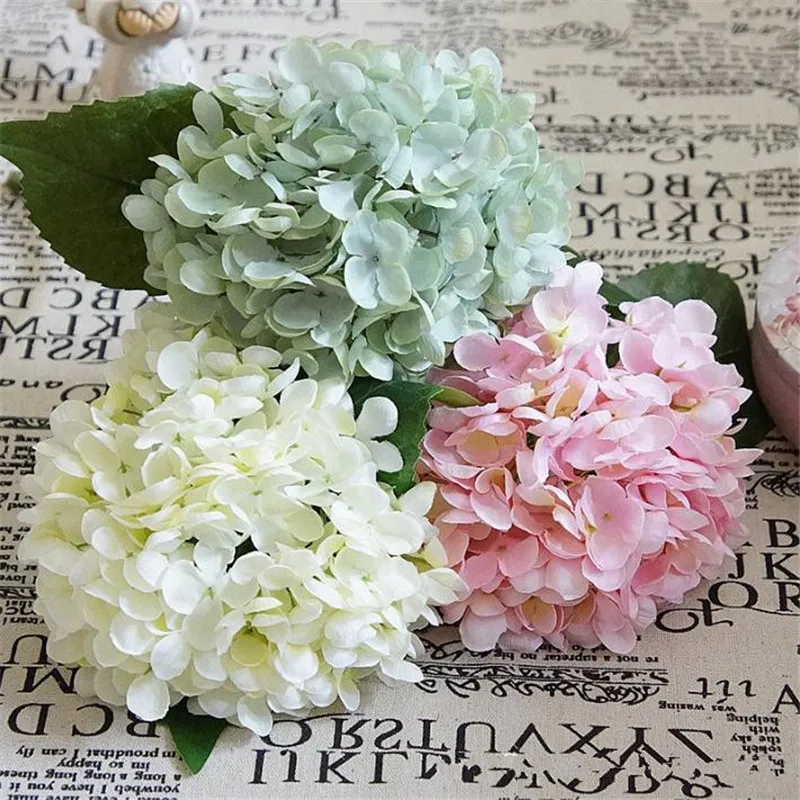 European Single Stem Hydrangea Artificial Flowers Round Shape