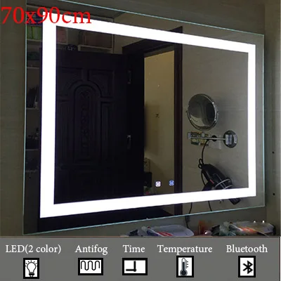Светящееся настенное умное зеркало для ванной комнаты, роскошное светодиодный зеркало для макияжа, сенсорное интеллектуальное антиразмытое серебряное зеркало с Bluetooth - Цвет: M020C-700x900mm