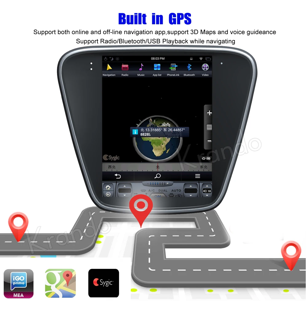 Krando 10.4 '' Vertical screen android car radio multimedia for chevrolet CAVALIER 2016 big screen navigation with gps system (1)