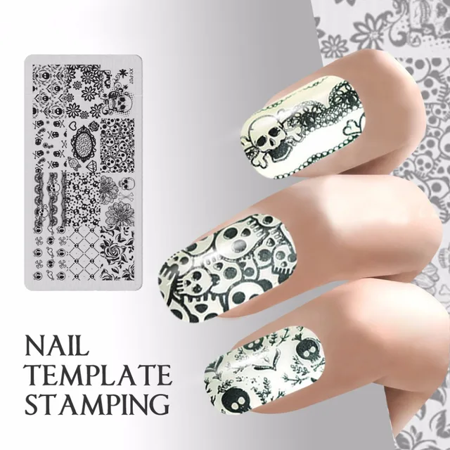 quadrate nail template stamping halloween nails stamp plate skull quadrate nail template stamping halloween nails stamp plate skull flower image plate template stencil manicure decals