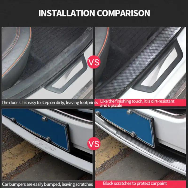 5CM*1M Car Sticker Carbon Fiber Rubber DIY Door Sill Protector Edge Guard Strip