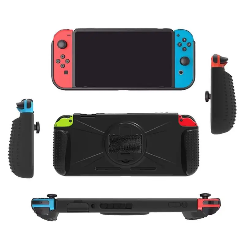 

Integrated Protective Cover TPU Shell Protective Case Built-in Card Slot with Bracket Stand Wrist Strap for Switch Protective