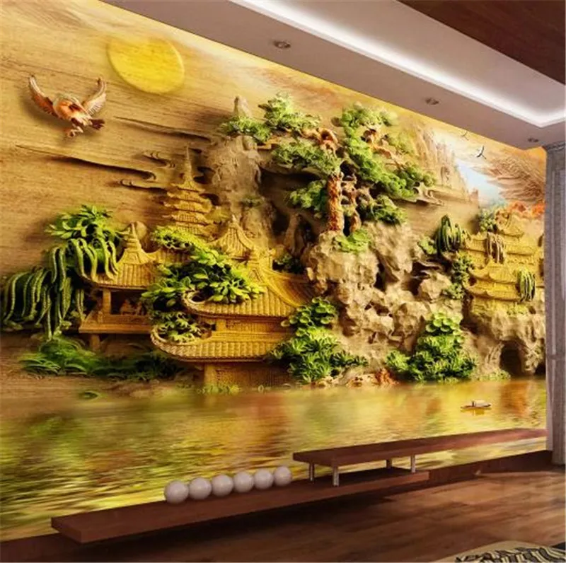 

Custom Any Size 3D Wallpaper Sendai Pavilion Jade Carving Wood 3DHome Decor Living Room Wall CoveringCustom Any Size 3D Wallpape