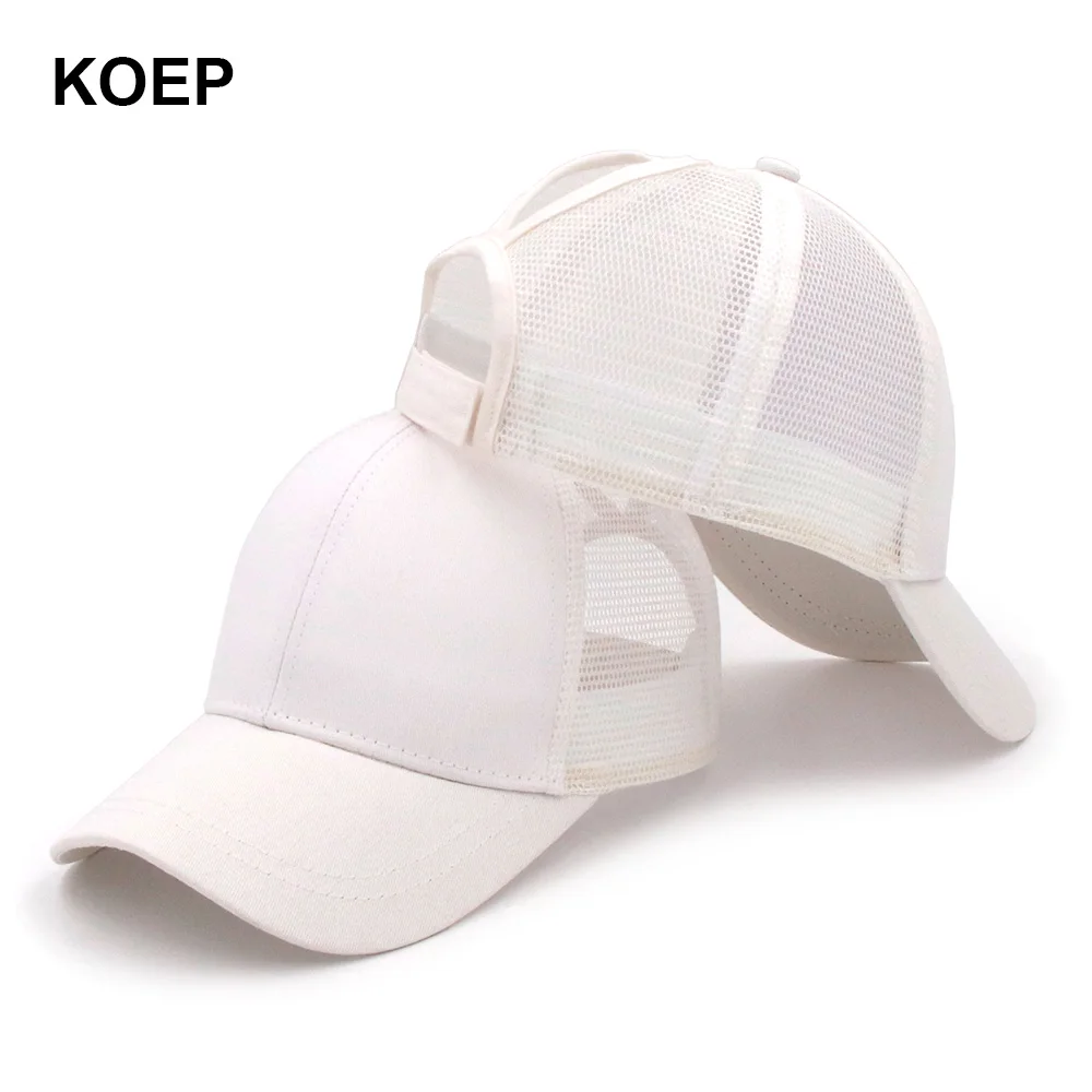 KOEP модный конский хвостик Бейсболка Snapback Messy Bun cap s для женщин женская летняя сетчатая Кепка-бейсболка для девочек хип-хоп шляпы - Цвет: Белый