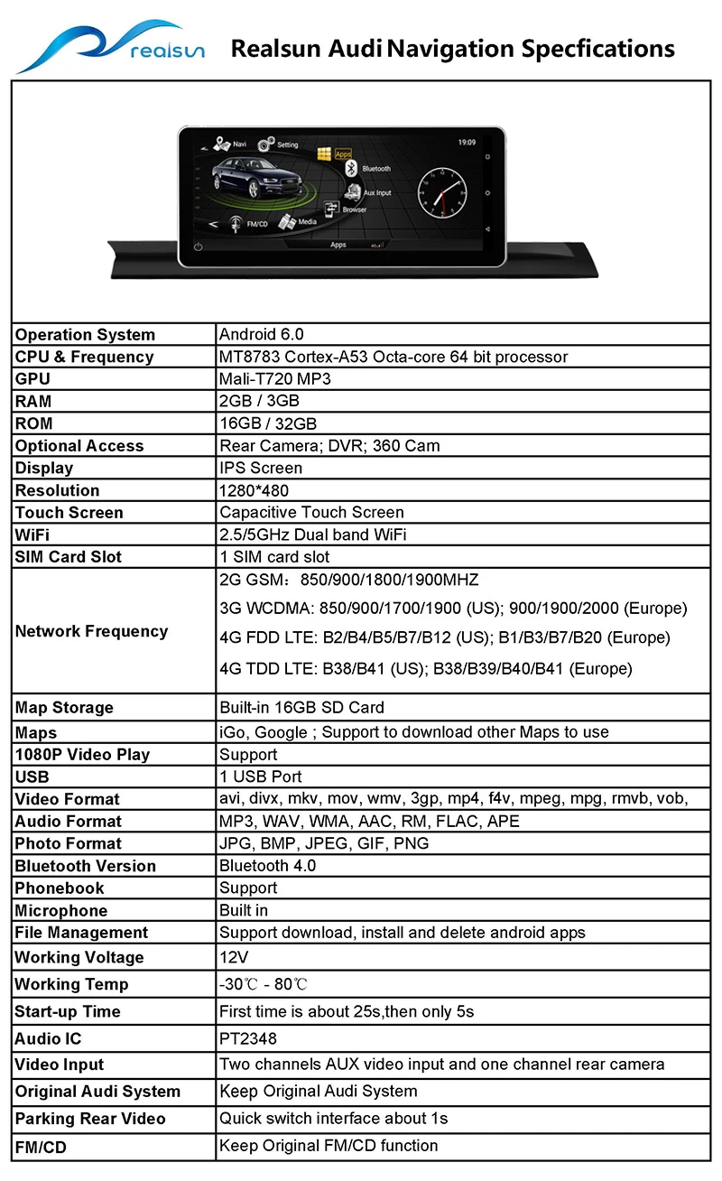 Cheap Realsun 10.25 Inch Audi A4 B9 Concert MMI 3G RAM 32G ROM Octa Core Android 7.0 System 4G Network Car GPS Navigation 3