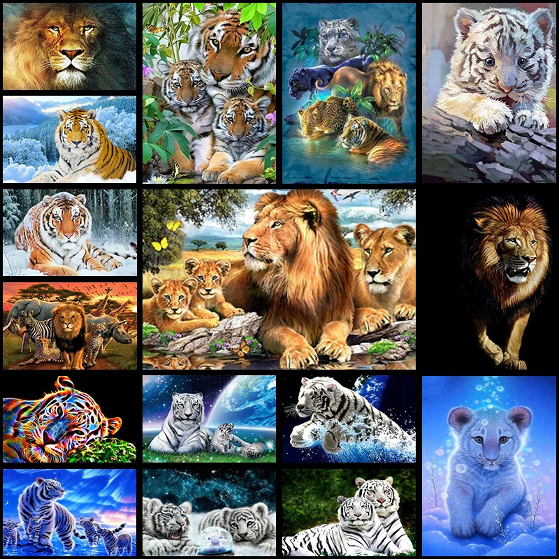 

DIY Diamond Painting Animal tigers Lion Cross Stitch Mosaic diamond embroidery Needlework Home decor gift
