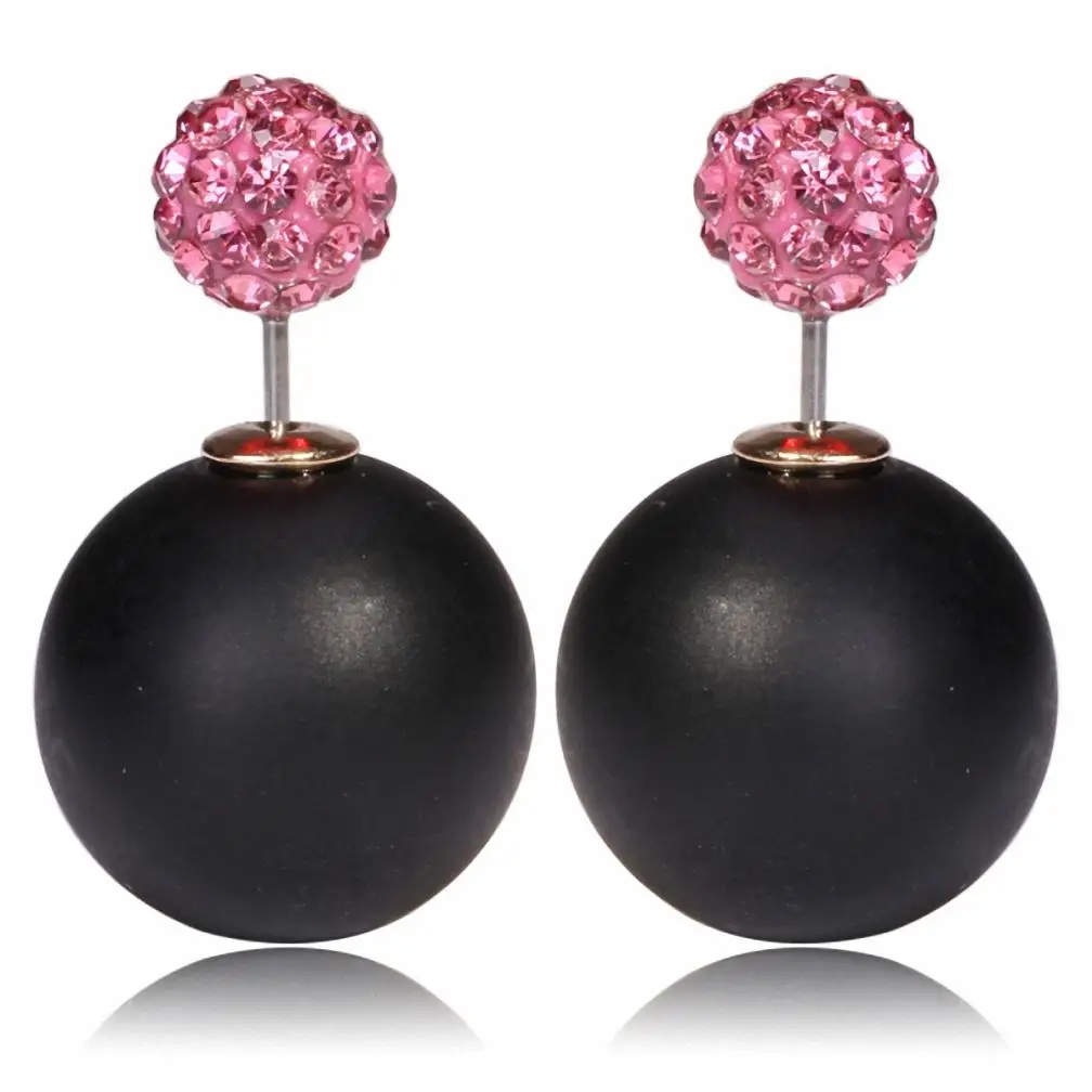 Dazzling Pink Round Rhinestone Studs Double Sided Pearl Earrings | Украшения и аксессуары