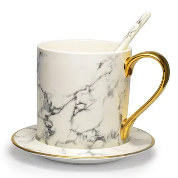 

Gold inlay ceramic mug coffee milk mug marble grain luxury art design drinkware
