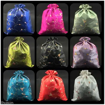 

Wholesal 5pcs Chinese Handmade Classic Embroidered Floral Silk Shoe Bags Pouch