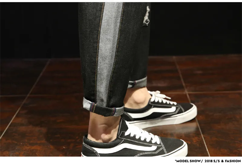 2018 New Loose Men's Harem Pants Jeans Fashion Loose Holes Ripped Washed Ankle-Length Jeans Denim Trousers BlueBlack 28-42 (18)