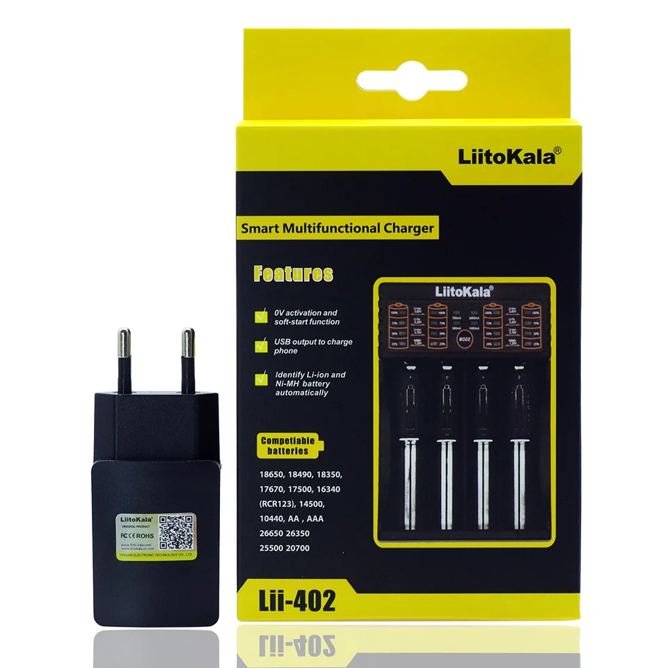 Умное устройство для зарядки никель-металлогидридных аккумуляторов от компании Liitokala: Lii-402 Lii-202 Lii-100 Батарея Зарядное устройство, Charging18650 1,2 V 3,7 V 3,2 V зарядное устройство для никель-кадмиевых или никель-металл-AAA 26650 16340 зарядное устройство для никель-металл-гидридных и литиевых Батарея+ 5V 2A