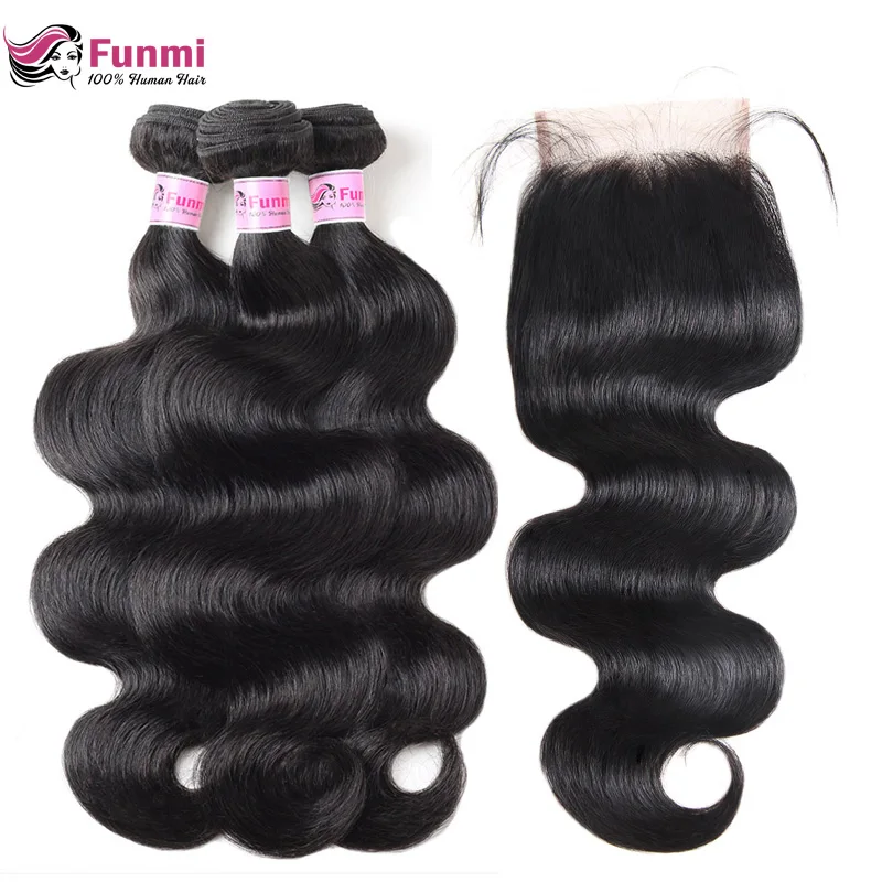 

Funmi Body Wave Peruvian Virgin Hair Bundles With Closure 4x4 Human Hair Bundles With Closure Natural Black Hair Extensions