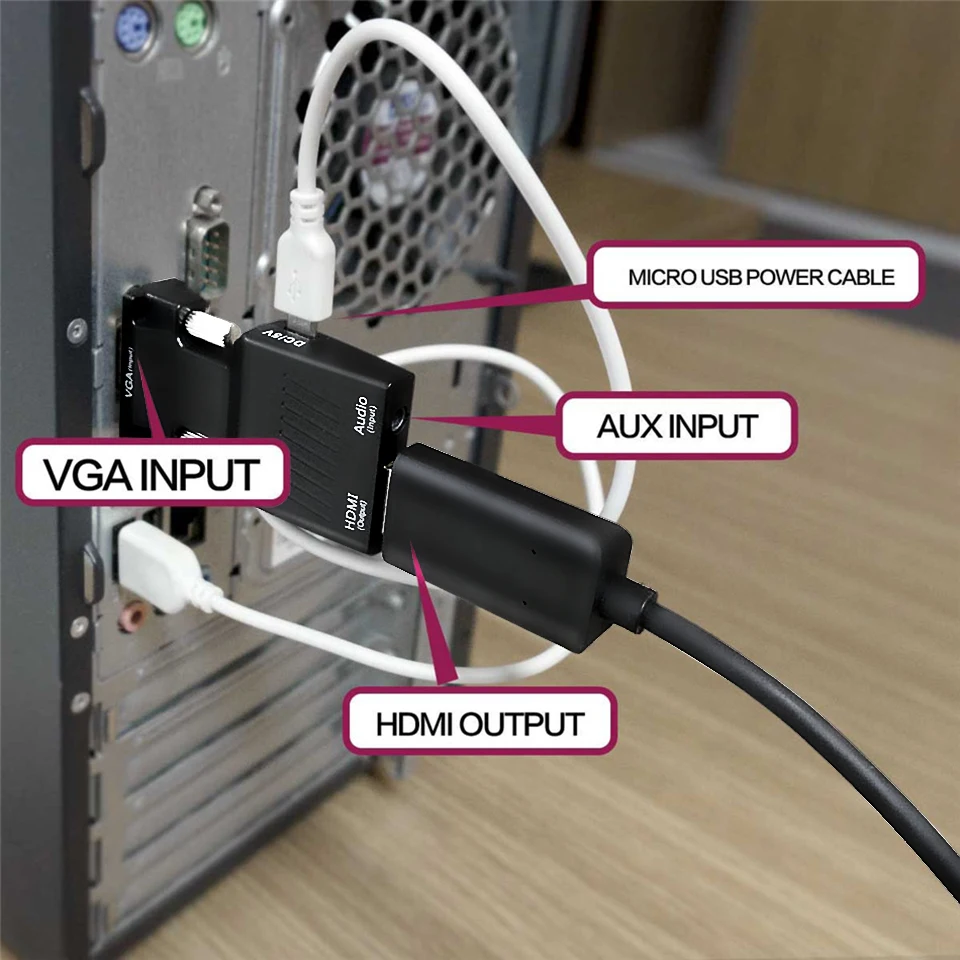 QGeeM преобразователь из VGA в HDMI с аудио Full HD адаптер видеовыходом 1080P для ПК