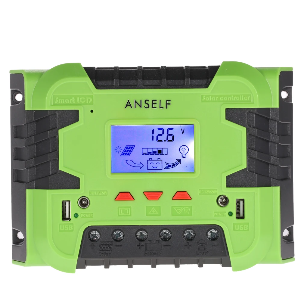 

50A/60A 12V/24V LCD Solar Charge Controller Panel Battery Regulator Auto Switch Overload Protection Temperature Compensation