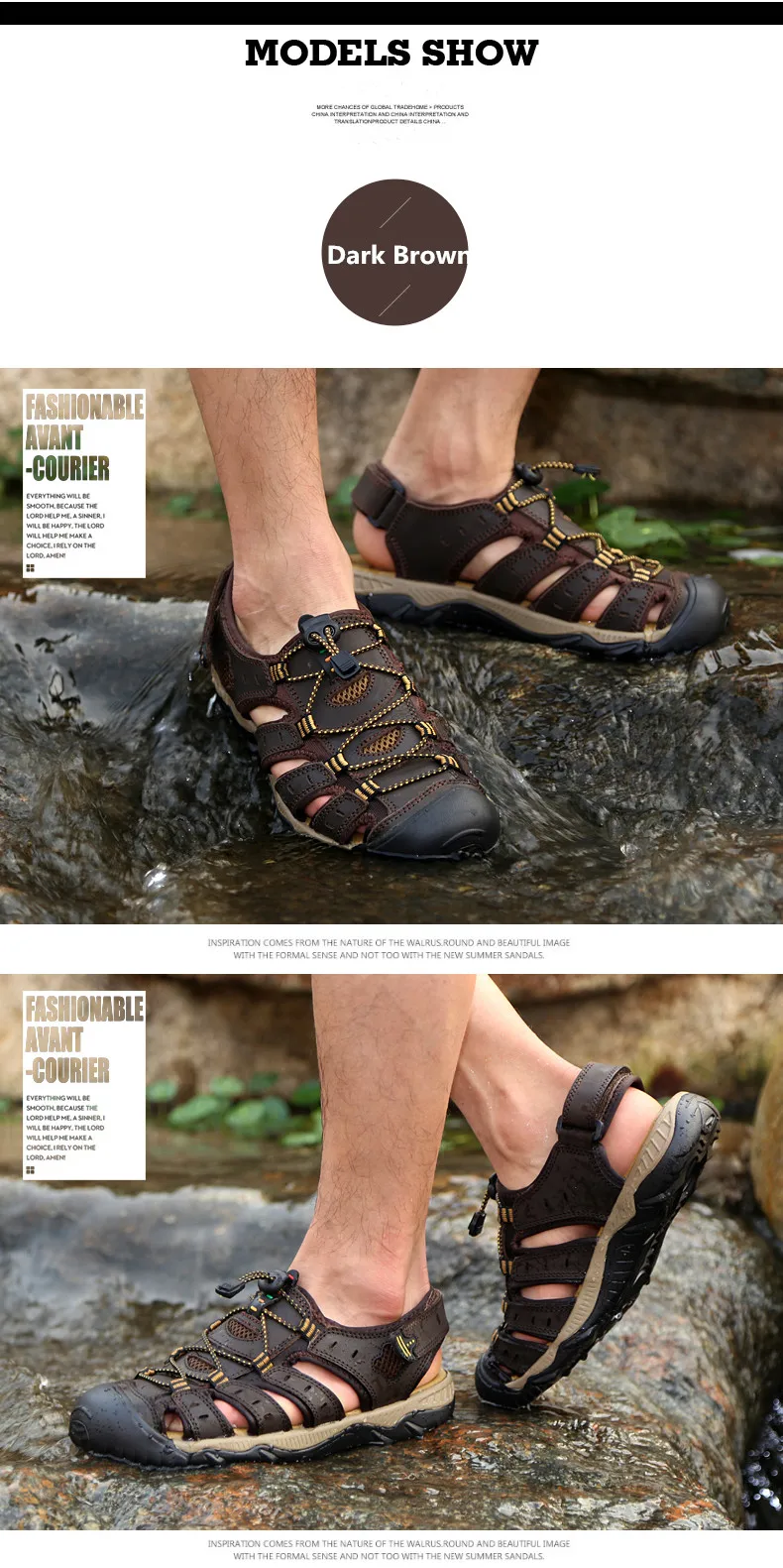 Clorts Men Sandals Comfortable Leather Sport Sneakers Lightweight Outdoor Hiking Sandals Breathable Summer Beach Sandals for Men (15)