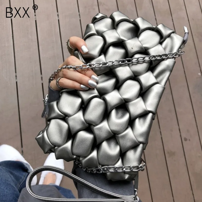 

[BXX] 2020 New Pattern Fashion Solid Color PU Single Shoulder Package Concise Chain Strap Personality Satchel Women DA281