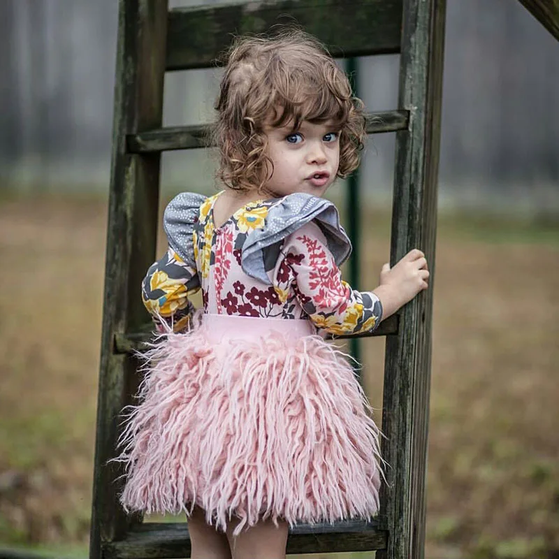 Новые юбки для девочек, осенняя плюшевая юбка из искусственной шерсти для девочек, детская одежда, розовая Пышная юбка