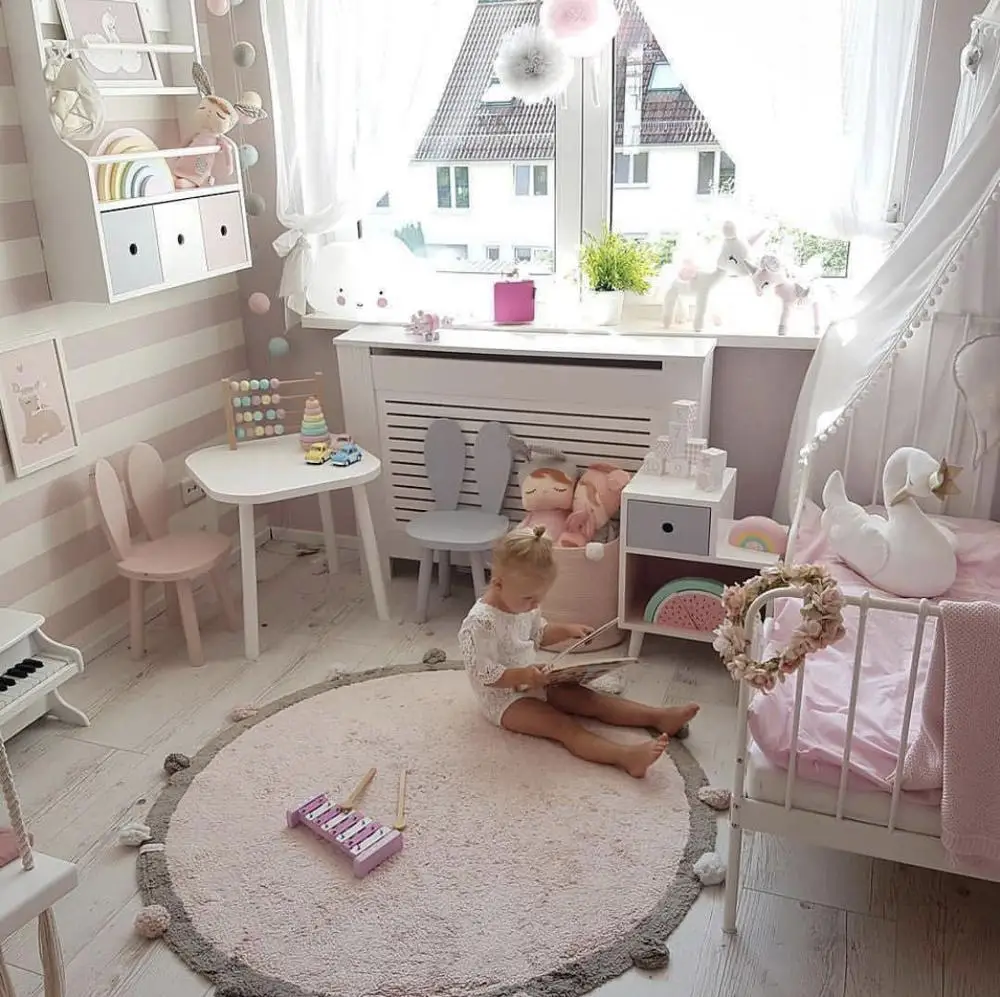 Хлопковый детский игровой коврик с помпонами, круглый ковер, детские игрушки, реквизит для детской фотосъемки в скандинавском стиле, декор детской комнаты 120 см