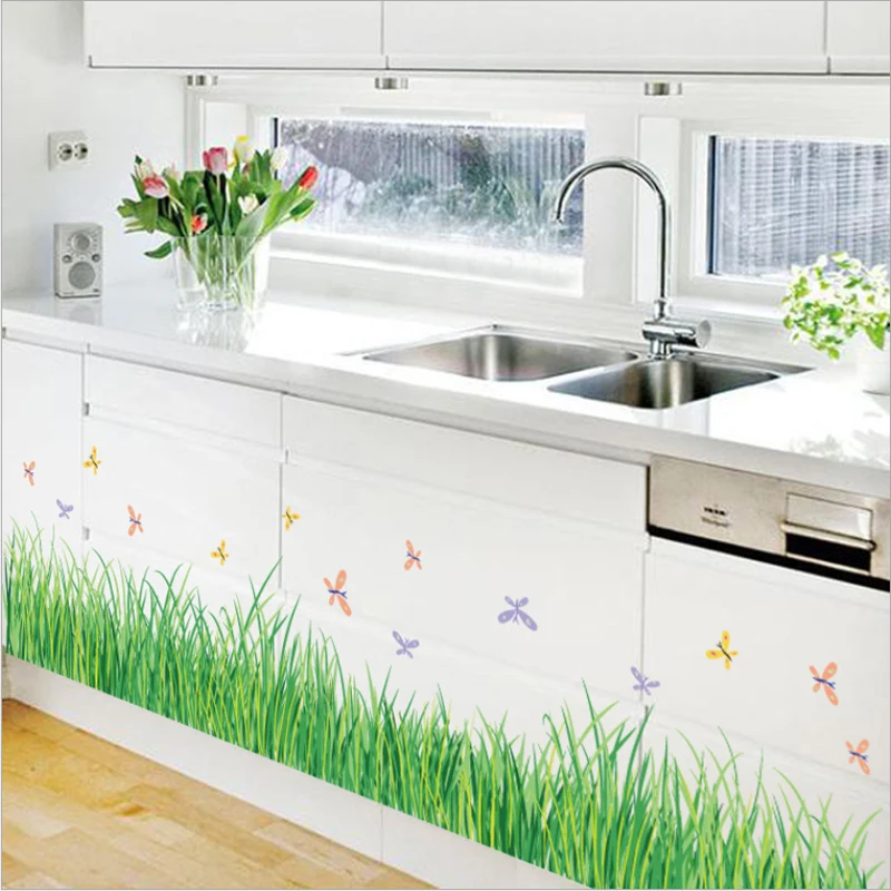 Sweet Green Grass Skirting Line Wall Sticker Waterproof Bathroom
