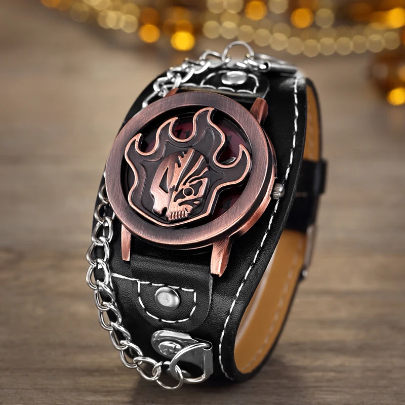 Лидер продаж O. T. SEA бренд O. T. SEA бренд Пламя Череп кварцевые часы в стиле панк роскошные кожаные спортивные часы Relogio Masculino 1831-8 - Цвет: 1