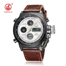 OHSEN бренд цифровой кварцевые Для мужчин белый Наручные часы кожаный ремешок 30 м Водонепроницаемый модные Часы Relógio masculino подарки