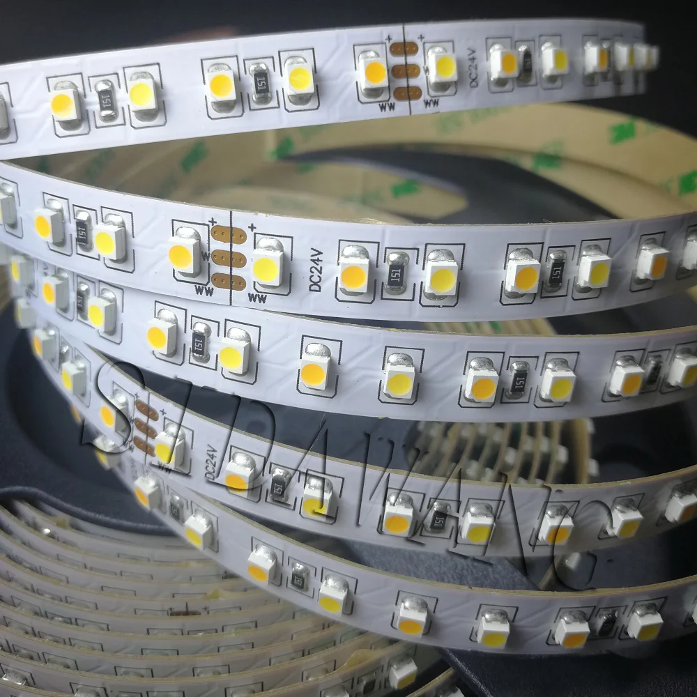 

Dual Color CRI>95 +Ra SMD3528 CCT Color Temperature Adjustable & Dimmable LED Strip Light CW+WW DC12/24V 120LEDs/m 5m/reel