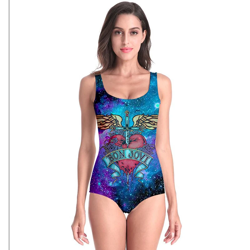 

YX Girl Swimsuit Sexy Bon jovi 3D Print Stary Sky Design bodysuit female bathing suit Top Tees women's Modal