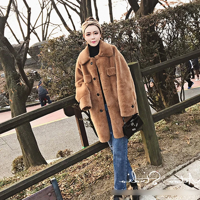 Faux Fur Coat Pink Fur Coat Single Breasted Furry Coat Harajuku Wide-waisted Pink Fur Jacket Warm Coat Women Clothing 2018